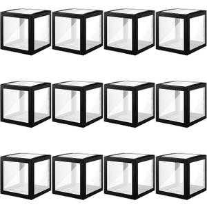 Thyle 12 Pcs Transparent Balloon Boxes Clear Balloon Boxes with 99 Letters for Baby Shower Gender Reveal Grad Birthday Party Bridal Wedding Anniversary Backdrop Decoration (Black)