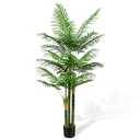 CyanGrove 5ft Tall Golden Cane Artificial Tree Palm Outdoor, Large Artificial Plants Outdoor Faux Palm Tree with 3 Textured Trunks, Fake Tree for Indoor Outdoor Office Living Room Outside Patio