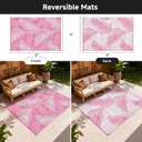 Pauwer Waterproof Outdoor Rug 6x9, Reversible Plastic Straw Patio Camping Rug, Indoor Outdoor RV Mat Carpet for Deck, Camper, Porch, Balcony, Backyard, Picnic, Leaf Pink