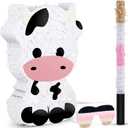 3 Pcs Cow Piata Farm Birthday Party Favors Decorations Supplies Include Large Piata, Stick, Paper Blindfolds for Barnyard Theme Country Outdoor Party Games(Cow)