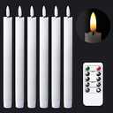 GenSwin Flameless White Taper Candles Flickering with 10-Key Remote, Battery Operated Led Warm 3D Wick Light Window Candles Real Wax Pack of 6, Christmas Home Wedding Decor(0.78 x 9.64 Inch)