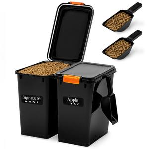 Maxdot 2 Sets 22lb Dry Pellet Storage Bin Pack with Scoops and Labels Grill Accessories Wood Pellet Storage Containers with Flavor Stickers Airtight for Grill Pellets, Size: 20 L