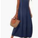 MEROKEETY Women's Casual Maxi Sundress 2025 Summer Beach Dress Scoop Neck Sleeveless Loose Tank Dress, L