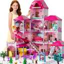 JUKUDAHU Villa Playset for Girls Ages 3-7, 4-Story 12 Room House with 2 Dolls, Furniture and Accessories, Indoor Playset Girls Toys for Ages 6-8, Pretend Toddler Toy, Birthday Gifts for Kids 4-8