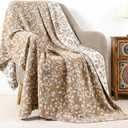 Floral Chenille Throw Blanket 50 x 60'' Farmhouse Vintage Boho Flower Blanket Soft Throw for Couch Bed Sofa Chair Living Room Outdoor Woven Decorative Home Gift(Brown)(Flower,Brown)