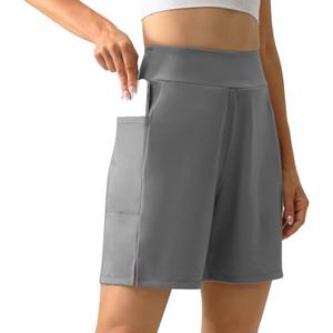 YOYOYOGA Bermuda Shorts for Women Stretchy Soft Yoga Shorts with Pockets High Waisted Workout Running Athletic Short S