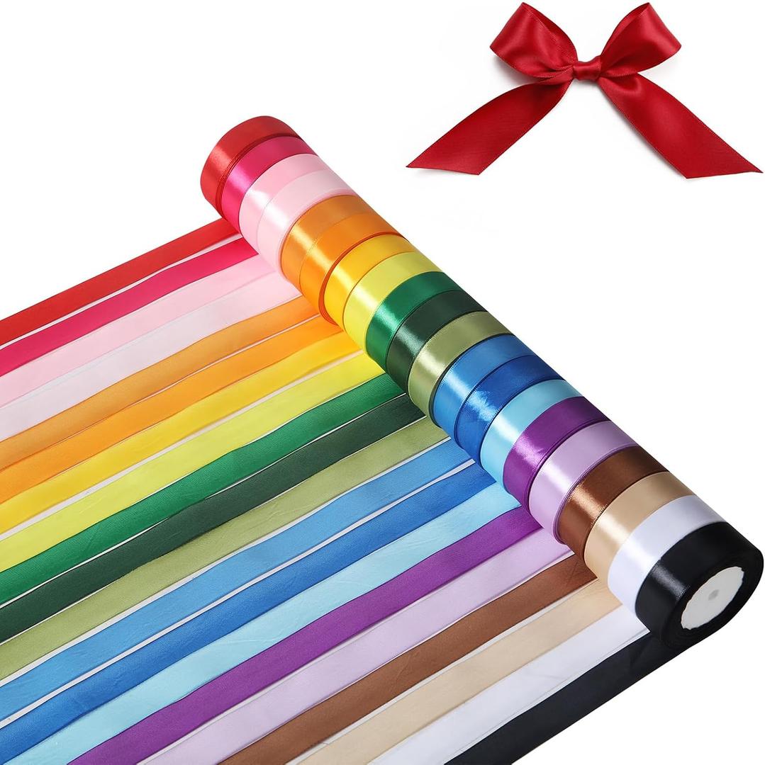 20 Colors 500 Yard Ribbon Single Face 1 Inch x 25 Yard Total 500 Yards Rainbow Satin Colorful Fabric Satin Ribbon Set Assortment for Gift Wrapping Party Favors Wedding Party Decorations