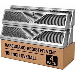Yaocom 4 Pack 15 Inches Satin Nickel Baseboard Register, Baseboard Vent Covers Cold Rolled Steel, Glide Air Adjust Lever for Modern Minimalist Home, Easy Install Rust Prevention