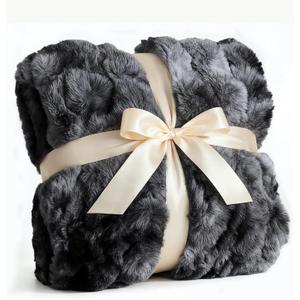 Fluffy Throw Bubble Blanket Queen Size - Faux Fur Throw for Couch or Bed - Plush Soft Extra Thick Faux Fur Rabbit Blanket - Warm & Breathable - Luxury Minky Tie Dye Bedding - 90" x 90", Marble Black