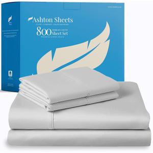 Ashton Sheets 100% Egyptian Cotton Sheets Twin XL Size Bed Set - 3 PC 800 High Thread Count Egyptian Cotton Twin XL Sheet Set (Silver Grey) Soft, Cooling, 16" Deep Pocket Sateen Luxury Hotel Bedsheet
