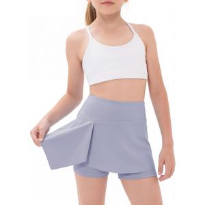 CharmWM Girls High Elastic Waist Shorts Kids Cute Active Golf Tennis Skorts Skirts Leggings Pants (Purple)