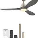 VONLUCE Ceiling Fans with Lights, 52 inch Smart Ceiling Fan with Remote/APP/Alexa Control, 3 Blades, 6 Speeds, Noiseless Reversible DC Motor, Wood Ceiling Fan for Bedroom Farmhouse, Grey (Nickel and Grey)