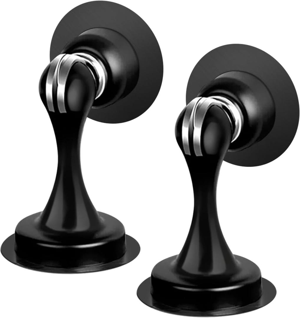 Door Stops 2 Pack, Magnetic Door Stoppers, Heavy Duty Stainless Steel, Magnetic Door Catch Door Holders for Wall Floor Mount, Double-Sided Adhesive Tape, No Need to Drill, Black