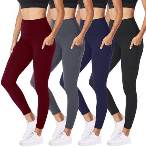 NexiEpoch 4 Pack Leggings for Women - High Waisted Tummy Control Soft Black Capri Yoga Pants with Pockets for Workout Size S/M