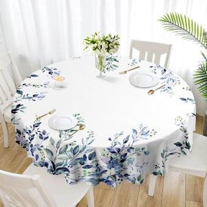 Eikione Kitchen Tablecloth 70 inch Round Boho Tablecloths Polyester Table Cloth for Party Restaurant Banquet Dining Buffet Table Picnic Decorations (Flower Branch)