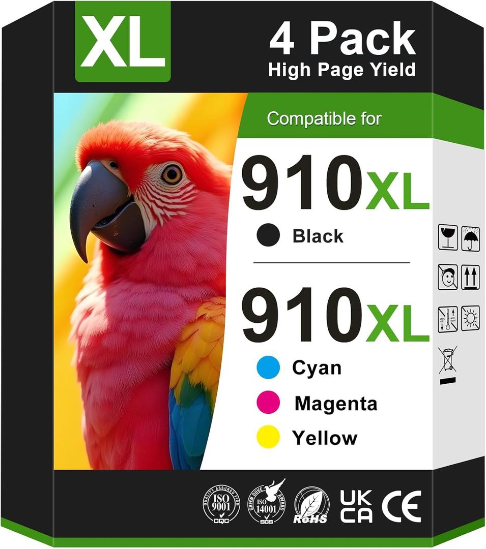 910XL Ink Cartridges for HP Printers Replacement for HP 910XL Ink Cartridges Combo Pack for HP 910 Ink Work with OfficeJet Pro 8010e 8015e 8025e 8020e 8028e 8035e 8015 8020 Printer(4 Pack)