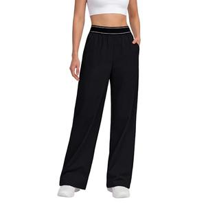 BMJL Womens Track Pants Light Weight Wide Leg Pants Elastic Waist Athletic Running Baggy Pants with Pockets(XL,Black)