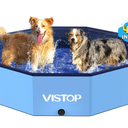 Foldable Dog Pool, Hard Plastic Kiddie Pool for Toddlers 1-3 Years Old, 48" Blue Pet Bathing Tub, Swimming Foldable Pool for Kids Backyard, Doggie, Kitty