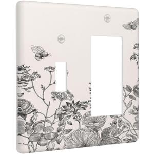 Light Switch Cover Plate Country Beige Flower Vintage Floral Bee 2 Gang Toggle Rocker Combo Wall Plates Decorative Switch Plates and Outlet Covers Socket Cover for Bathroom Bedroom Decor