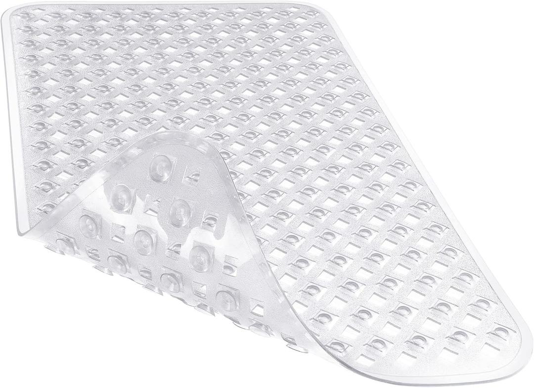 Yimobra Bathtub Mat Non Slip, Super Strong Suction Cups, 27.5"x15.5" Long Shower Mat with Drain Holes, Machine Washable Fast Draining Bath Mats, Bathroom Essentials, Clear