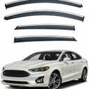 4pcs Sun Rain Guard Compatible with 2013-2020 Fusion Smoke Tint with Chrome Trim Window Visors Outside Mount Tape On/Clip On Style PVC