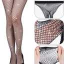 hoyuwak 2 pairs of Sparkly Tights for Women - Glitter Fishnet Stockings with Rhinestones, High Waist Shimmer Mesh Tights for Party, Halloween, Dance (Large & Middle Mesh)