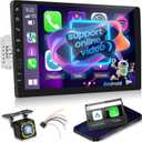 9 inch Single Din Car Radio with Wireless Carplay & Android Auto, 1 Din Touchscreen Car Stereo Bluetooth, Mirror Link, FM Radio, SWC/USB/DSP, Online Video, Backup Camera