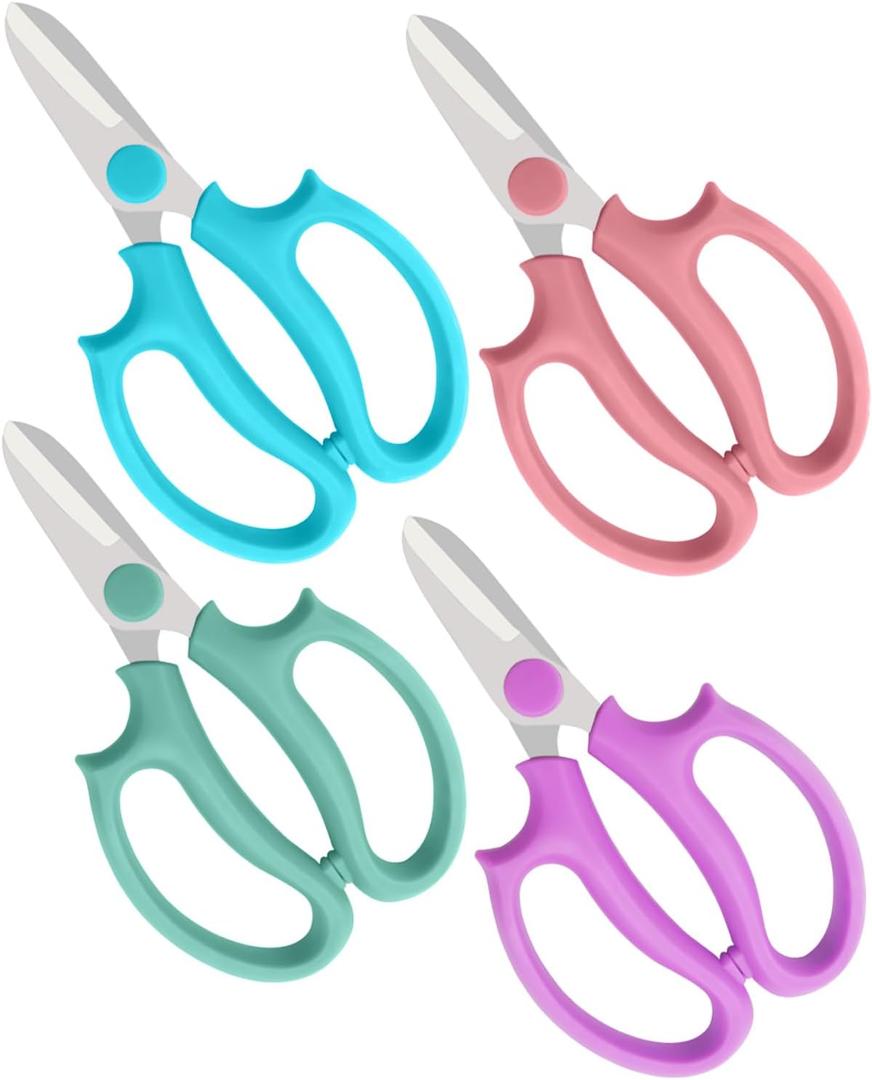 Flower Scissors - 4 Pcs Stainless Steel Flower Shears, Garden Plant Floral Shears for Fresh Flowers Stems (Blue, Green, Pink, Violet)