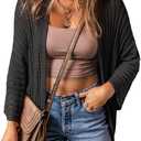 Dokotoo Summer Lightweight Cardigan 2024 Spring Fashion 3/4 Length Sleeve Hollow-Out Knit Beach Cover Ups Cardigans (Small, Black)