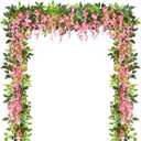 Artflower 4 Pcs Pink Wisteria Garland Artificial Flowers, 6.6 Ft/Piece Fake Wisteria Hanging Flowers Garland for Home Bedroom Window Garden Outdoor Party Ceremony Wedding Arch Floral Decor