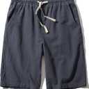 SIR7 Men's Linen Casual Classic Fit 11 Inch Inseam Elastic Waist Shorts with Drawstring (X-Large, Grey)