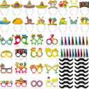 Blosssound 66 Pcs Mexican Fiesta Party Favors Cinco De Mayo Decorations Include Taco Sombrero Piñata Headbands Margarita Cactus Eyeglasses Noise Makers Black Mustaches for Mexican Party Supplies