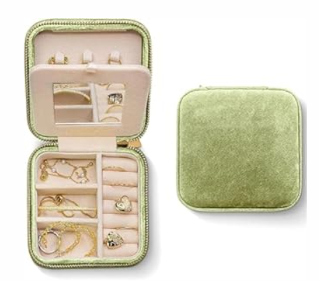 Benevolence LA Plush Velvet Jewelry Box | Travel Jewelry Case Organizer with Mirror | Featured in Oprah's Favorite Things | Best Gifts For Daughter, Girlfriend, Mom | Gifts For Her - Green
