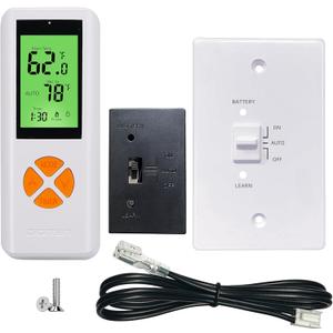 Fireplace Thermostat Remote Control Kit, for Millivolt Gas Valve & Electronic Ignition Systems, 65ft Range, LCD Display, ON/AUTO/Off Modes, Timer & Child Lock Function