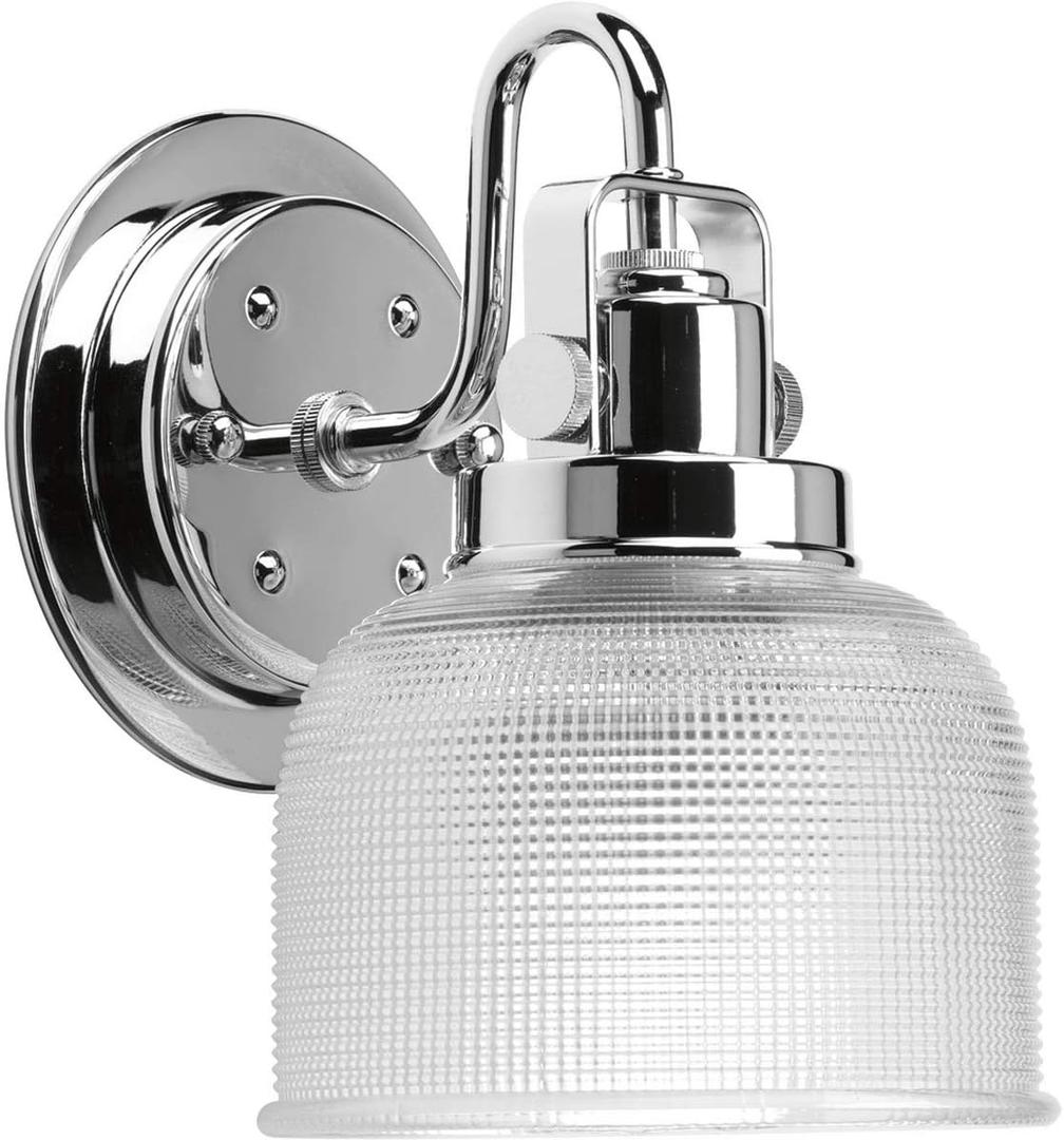 Progress Lighting P2989-15 Archie Collection Clear Double Prismatic Glass Coastal Bath Vanity, 1-Light, Polished Chrome