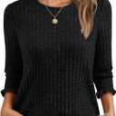 AUTOMET Womens 3/4 Sleeve Tops T Shirts Summer Sweater Round Neck Casual Top Ladies Tops Business Casual Blouses (Black, XL)