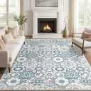 Area Rug 8X10 Living Room Rugs - Large Bohemian Floral Machine Washable Low Pile Stain Resistant Rug Soft Non Slip Neutral Indoor Floor Rugs for Bedroom Kitchen Dining Room Home Office, Grey/Blue (8' x 10')