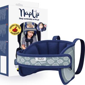 NapUp Adjustable Head Support for Car Seat  Patented & Crash-Tested Anti-Bobbing Head Holder Strap, Comfortable Sleep Solution - Breathable Fabric, Kids Travel Accessories - Ages 2+ - Dark Blue