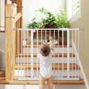 keny 29"-42.5" Baby Gate for Stairs, Auto Close Safety Dog Gate, Pressure Mounted Easy Walk Through Pet Gate for Doorways, Durable Stair Gate, 30" Tall, White