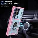 for Samsung Galaxy S24 Ultra Case Military Grade Drop Shock Protection Cell Phone Cover with Slide Camera Cover Built-in 360 Rotate Ring Stand for S24 Ultra 6.8 - Pink