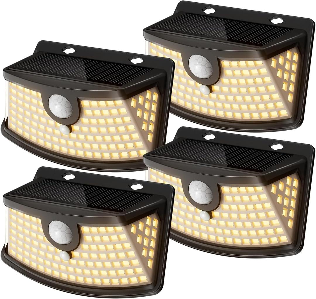 Aootek New Solar Motion Sensor Lights 120 LEDs with Lights Reflector,270 Wide Angle, IP65 Waterproof, Step Lights for Front Door, Yard, Garage, Deck (Black, Warm White, 4-Pack)