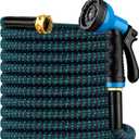 Expandable Garden Hose 150 ft with 10 Function Spray Nozzle, Flexible, Kink Free, Leak-Proof, Ultra Lightweight Retractable Stretch Water Hose 150ft for Yard, Lawn, Car Wash and Outdoor (Black & Blue)