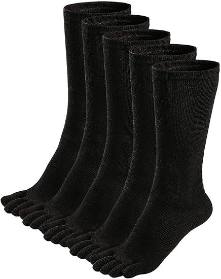 ZAKASA Mens Toe Socks Athletic Running Cushion Five Finger Cotton Crew Socks