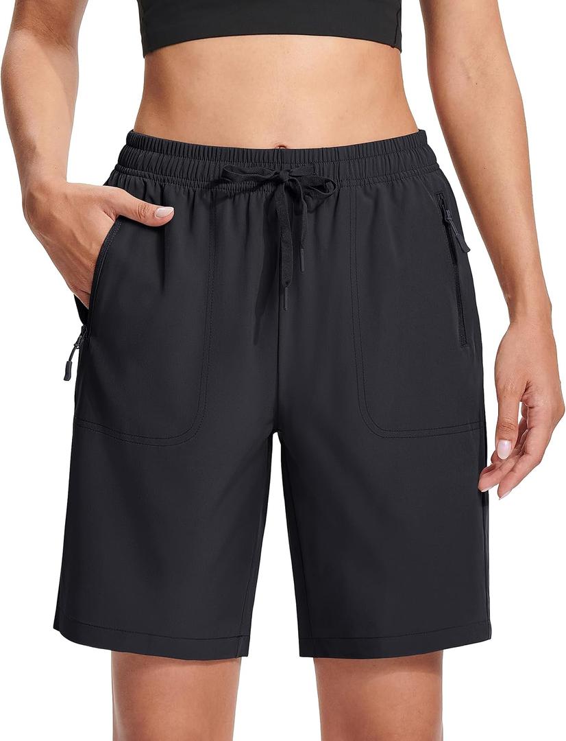 MAGCOMSEN Women's Hiking Shorts Lightweight Quick Dry 8" Golf Shorts Water Resistant with 3 Zipper Pockets (Medium, Black)