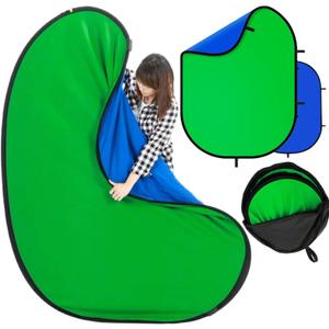 Blue Green Screen Backdrop Double Sided Collapsible Greenscreen Backdrop with Carrying Bag, Portable Pop Up Green Screen Background for Streaming Webcam 39.4 * 59.1"