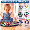 Qizfun Montessori Busy Board & Busy Book for Toddlers Sensory & Learning Toy That Keeps Kids Busy, Travel Toy for Airplane & Car, Screen for Boys & Girls (Blue/P4)