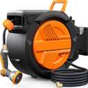 Retractable Garden Hose Reel 5/8” x 100ft, Auto Rewind Hose Reels for Outside, Heavy-Duty Wall-Mounted Outdoor Hose, 10-Mode Nozzle, Adjustable Length, 180° Rotation for Watering, Car Washing