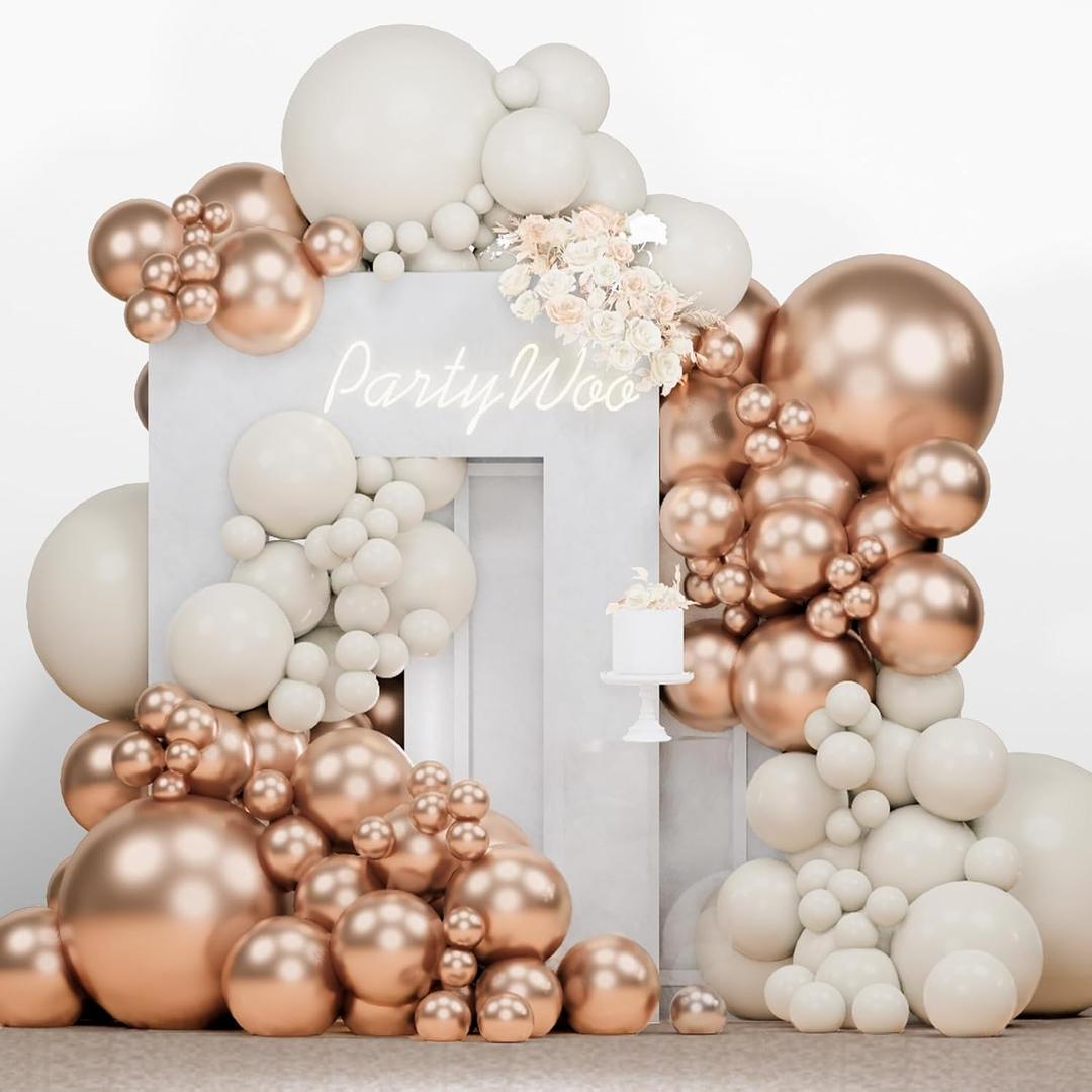 PartyWoo Retro White Balloons, 140 pcs Champagne Gold and White Sand Balloons Different Sizes Pack of 18 Inch 12 Inch 10 Inch 5 Inch for Balloon Garland Arch as Birthday Decorations, Party Decorations