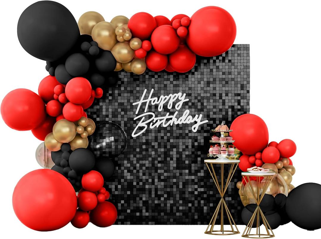Shimmer Wall Backdrop Black Square Sequin Wall Panel Backdrop Decor for Wedding, Anniversary, Birthday, Party, 24 Panels