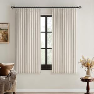 MIULEE Beige Pinch Pleated 100% Blackout Linen Curtains for Bedroom, Room Darkening Memory Trained Light Blocking Window Curtains 63 inches Long for Living Room, Black Out Pleat Drapes, 2 Panels